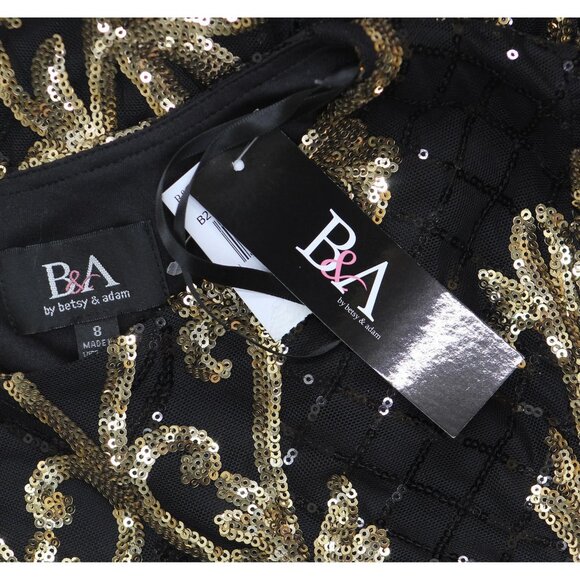 NWT B&A by Betsey & Adam Sequin Embellished Long Sleeve Dress Black / Gold 8 - Picture 5 of 6